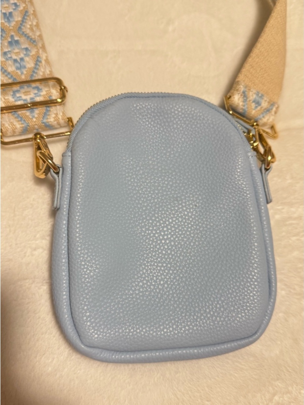 Boho Stylish Light Blue Crossbody Bag with Patterned Strap baby blue color - Picture 6 of 8